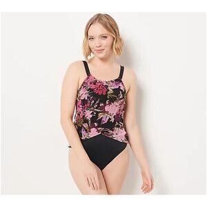 DENIM &‎ CO. NEW $68 Beach Halter Neck Draped One-Piece Swimsuit Black Size 10